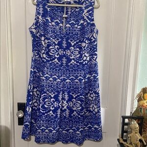 Danny & Nicole Blue and White Abstract Dress